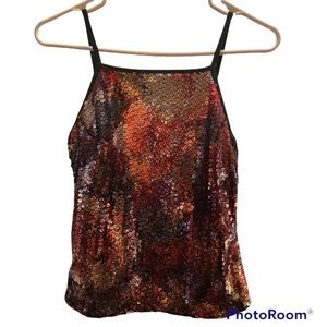 1990s BLACK MULTI COLOR SEQUINS PARTY HOLIDAY FORMAL CORSET CAMI